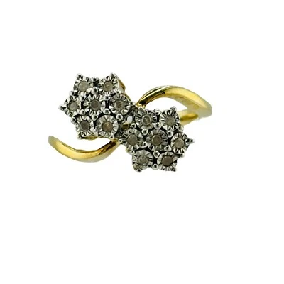 Anillo único oro vermeil plata esterlina diamante flor talla 10 declaración 925 Foto 1 de 4