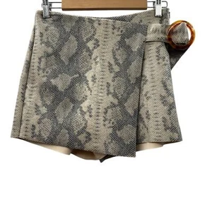 Zara Cream & Gray Snakeskin Print Belted Faux Wrap Skort Size S - Picture 1 of 10