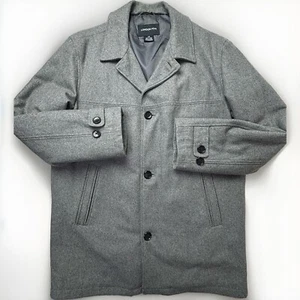 London Fog Wool Overcoat Peacoat Mens Large Heather Gray Mid Length Pockets EUC - Picture 1 of 15