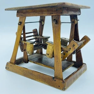 Antique Hand Made Folk Hobo Tramp Art Wooden Cheese Box Double Glider Swing Set - Picture 1 of 8