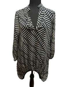 OVI Women’s Black Sheer Blouse /Shirt Pullover V-Neck 3/4 Sleeve  Size Large - Picture 1 of 5