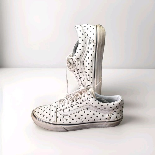 VANS Off The Wall Polka Dot Trainers UK 6.5 White Leather Good U Con.