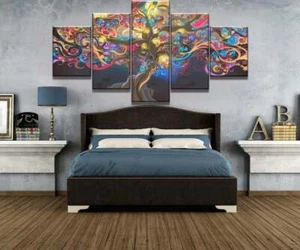 Multi Panel Print Tree Of Life Canvas 5 Piece Wall Art Autumn Leaves Watercolor - Picture 1 of 11