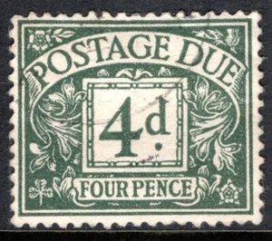 Great Britain Stamp Scott #J14, 4p, Postage Due, Green, Used, SCV$2.75 - Picture 1 of 1