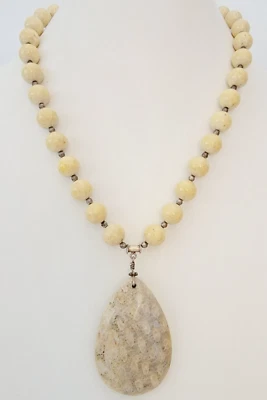 Artisan Fossil Coral 925 Sterling Silver Bead Spacer Toggle Pendant Necklace 21" - Image 1 of 4