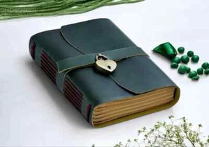 Journal Leather Diary with Lock and Key Green Hard Cover Notebook For Sketching - Picture 1 of 5