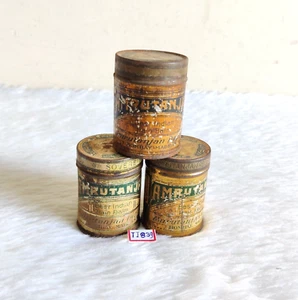 1940 Vintage Amrutanjan Schmerzbalsam Werbung Blechdose 3er Set Sammlerstück TI839 - Bild 1 von 8