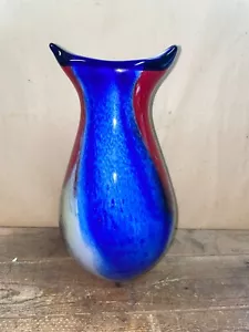 Vaso in vetro artistico unico senza marchio rosso, bianco e blu piano elasticizzato pesante 11,25" - Foto 1 di 8