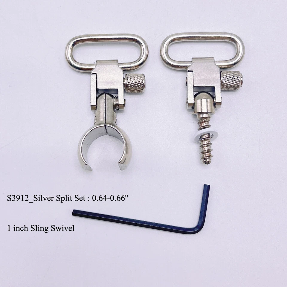 QD Sling Swivels Lever Action Split Band (0.64-0.66'') S3912 Silver/Black Set - Image 1 of 4