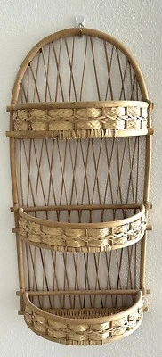 Natural Wicker Rattan Hanging 3 Tier Shelf Basket Foldable Boho - Image 1 of 4