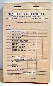 Dr Pepper Pop Kola Squirt stellt Soda-Verkäufer ein Verkaufsbeleg Buch Terre Haute Ind - Bild 1 von 1