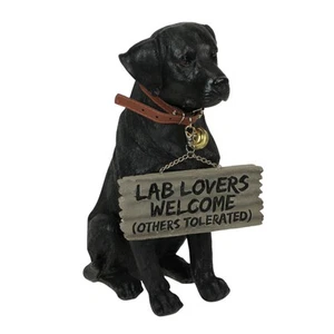 Estatua de bienvenida de perro de laboratorio negro interior exterior con letrero de mensaje reversible - Imagen 1 de 9