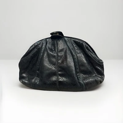Bolso de Mano Judith Leiber Couture Negro Piel de Serpiente Cuero Lagarto Cartera De Colección Raro Foto 1 de 4