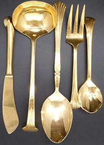 Towle Supreme Aristocrat Gold Plate 5pc Serving Set Ladle Spoon Fork Sugar - Picture 1 of 9