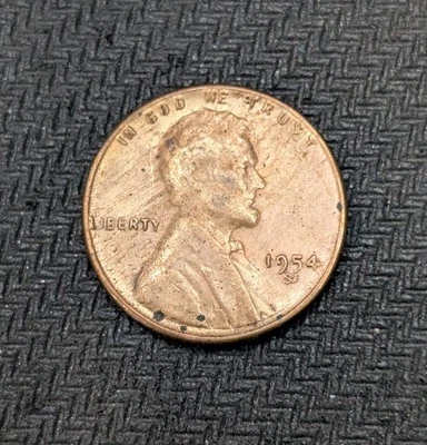 1954-S Lincoln Cent Wheat Penny Die Chip Error SJ - Image 1 of 3