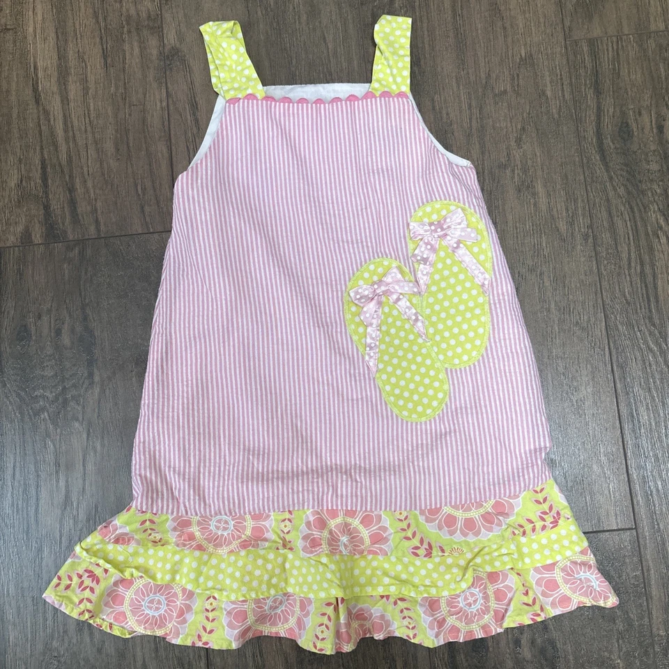 Vestido listrado rosa The Bailey masculino tamanho 5 com aplique de sandália vintage EUA - Imagem 1 de 4