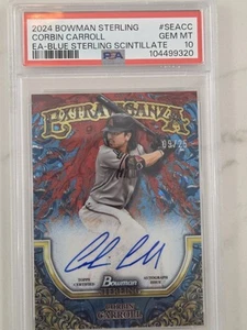 2024 Bowman Sterling CORBIN CARROLL Extravaganza AUTO Blue #/25 PSA 10 - Picture 1 of 5