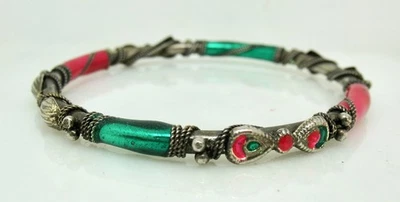 Pulsera Esmalte Boho Chic Tono Plateado Bollywood UV Brillo Reactivo Rosa Verde Foto 1 de 4