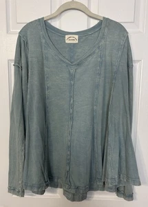 CES Femme Orianna Organic Cotton Top Size L Seafoam Long Sleeve Boho Lagenlook - Picture 1 of 9