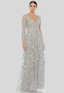 Mac Duggal Size 16 Evening Gown Silver Gray Illusion Floral Applique NWOT Dress - Picture 1 of 22
