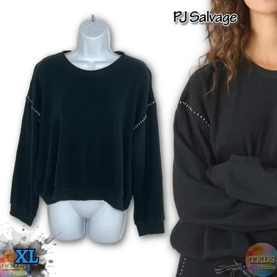 NWOT PJ Salvage Womens XL Cross Stitch Cotton Blend Top Black - Image 1 of 4