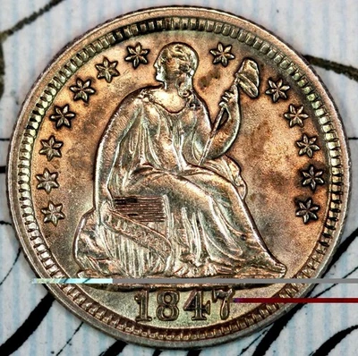 1847-P Superb+ GEM BU MS SEATED LIBERTY HALF-DIME DC336 FROM MATTHEWS HOARD - Image 1 of 4