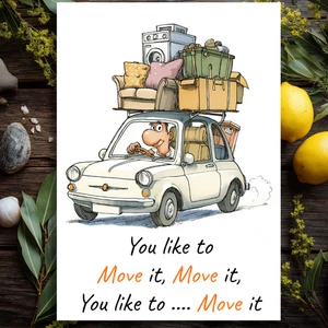 GRANDE Divertida Nueva Tarjeta de Hogar Te gusta Mover Tarjeta de Felicidades Mudanza Casas Novedad - Imagen 1 de 2
