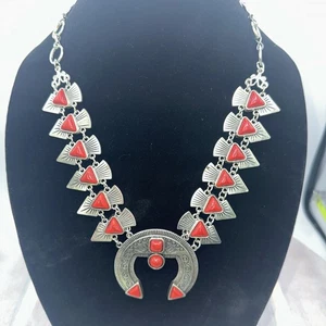 Rote Koralle Kürbisblüte Halskette Set in Titan Southwest - Bild 1 von 5