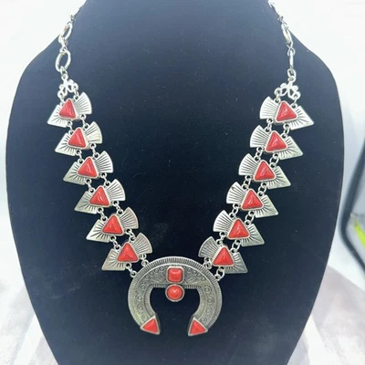 Rote Koralle Kürbisblüte Halskette Set in Titan Southwest - Bild 1 von 4