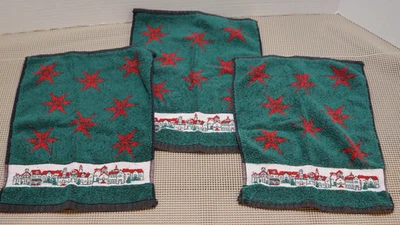Juego de 3 toallas de mano Santens con la punta del dedo verdes Navidad pueblo temporada saludos Foto 1 de 4