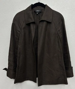 Talbots blazer Pure Irish Linen Open Front Brown Size Medium Office - Picture 1 of 6