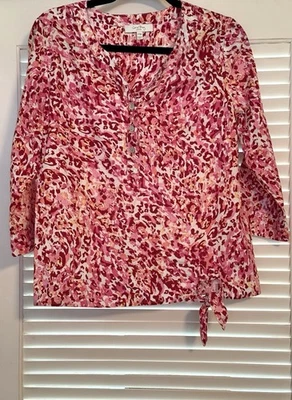 全新无标签 Coral Bay 尺寸 Petite Med-Women 亚麻/人造丝上衣 3/4 袖-多色 - B100 — 第 1/4 张图片