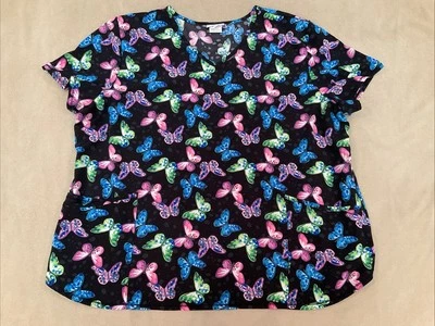 Scrubstar Scrub Top 3XL Womens Butterfly Print Active  - Image 1 of 4