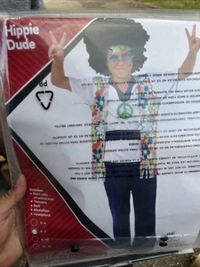 1960s Hippie Dude Boys Fancy Dress 1970s Hippy Peace Flower Power Kids Costume - Picture 1 of 1