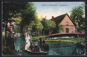 Ansichtskarte Leipe im Spreewald, Dorfstrasse, Kähne auf dem Fließ - Picture 1 of 2