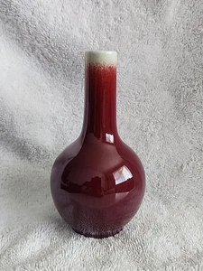 VINTAGE Chinese Jingdezhen Flambé Oxblood Sang de Boeuf Bottle Vase Blue Mark  - Picture 1 of 7