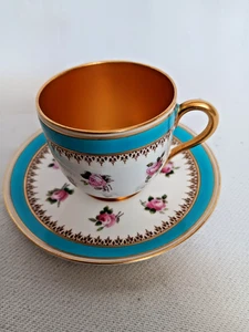 Jugendstil antike Royal Worcester Mokkatasse Tasse innen voll vergoldet Röschen - Picture 1 of 8
