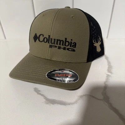 Columbia PHG Flexfit Olive Green Crown With Black Mesh S/M Flex New - Image 1 of 4