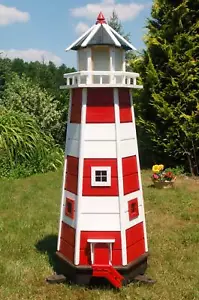 Riesiger XXL Leuchtturm mit Solar-Beleuchtung 1,40 m rot/weiss LED Gartendeko - Bild 1 von 2