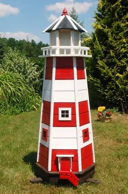 Riesiger XXL Leuchtturm mit Solar Beleuchtung 1,40m rot/weiss, LED, Gartendeko - Bild 1 von 2