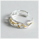 Women 100% 925 Sterling Silver Style Hollow Branch Leaf Golden Birds Open Ring