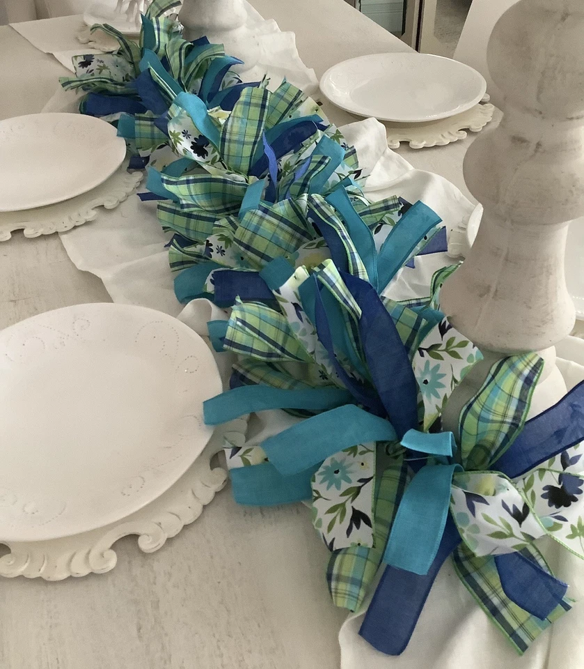 Guirnalda de corbata de trapo de primavera hecha a mano, guirnalda de granja de primavera, guirnalda de Pascua de 4 pies Foto 1 de 4