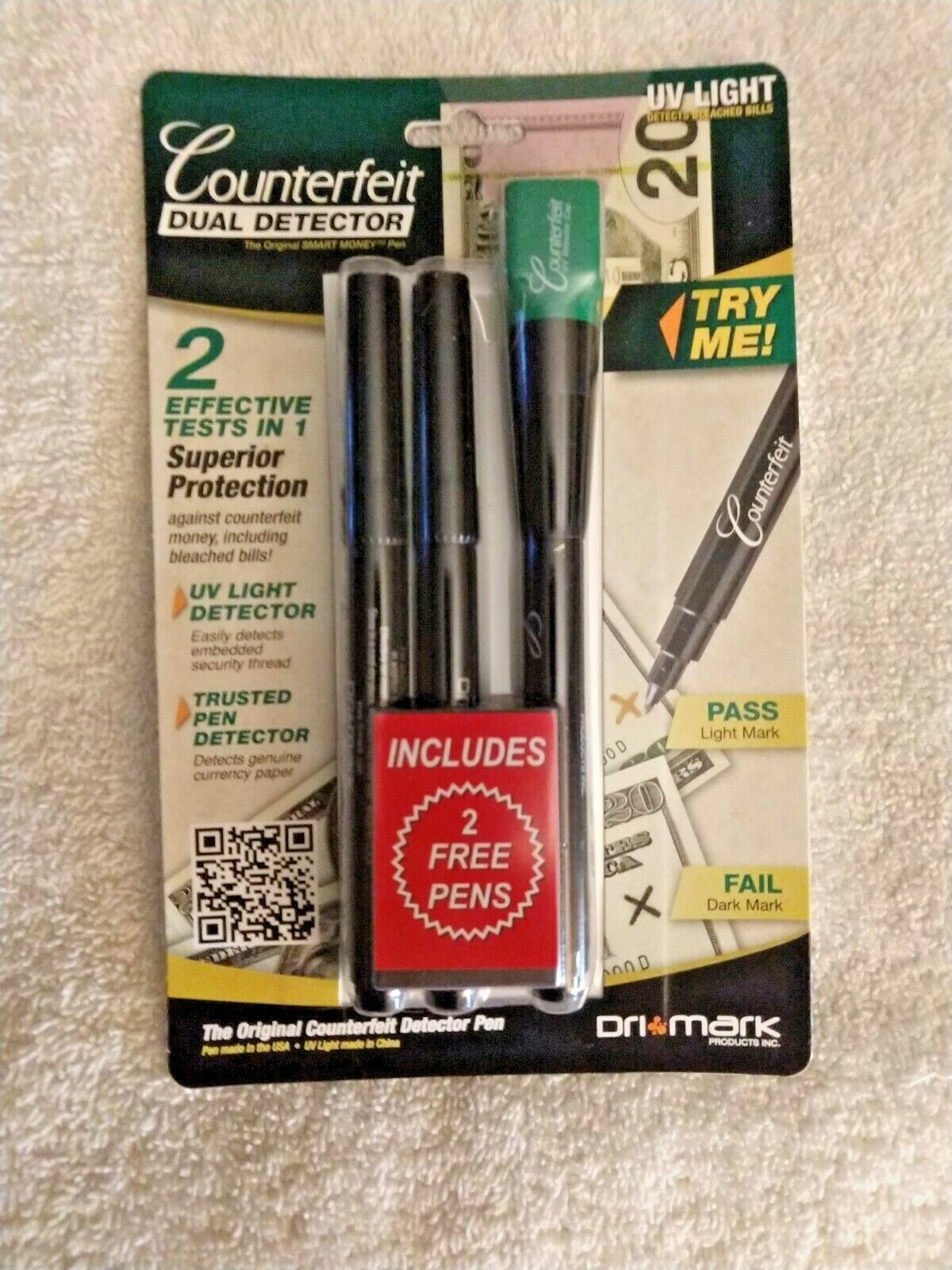 Dri Mark Counterfeit Money Detector, 2 Pack, UV Light & Detector Pen
