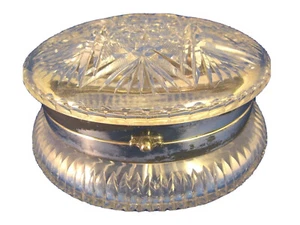 Antique Silver Plate Hinge & Rim ~ CUT CRYSTAL DRESSER BOX ~ 6-1/2" Wide - Picture 1 of 8