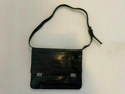 United Colors of Benetton PURSE Faux LEATHER CROC 11.5 X 10 ADJ STRAP BLACK NEW - Image 1 of 4