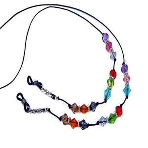 Reading eye glasses beaded cord lanyard Colorful crystal rainbow - Foto 1 di 4