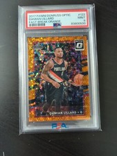 DAMIAN LILLARD 2017/18 DONRUSS OPTIC #122 FAST BREAK ORANGE PRIZM #/193 PSA 9