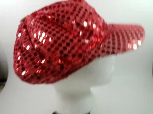 Red Cool Glitter Sequins Street Dancing Hip-hop Cap Hat - Picture 1 of 5