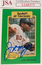 Joe Morgan signed 1987 Hygrade Baseball's All-Time Greats Trading Card- JSA