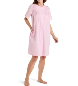 Miss Elain Women Robe Duster House Coat Size 3X Pink Seersucker Checkered Zip - Picture 1 of 15